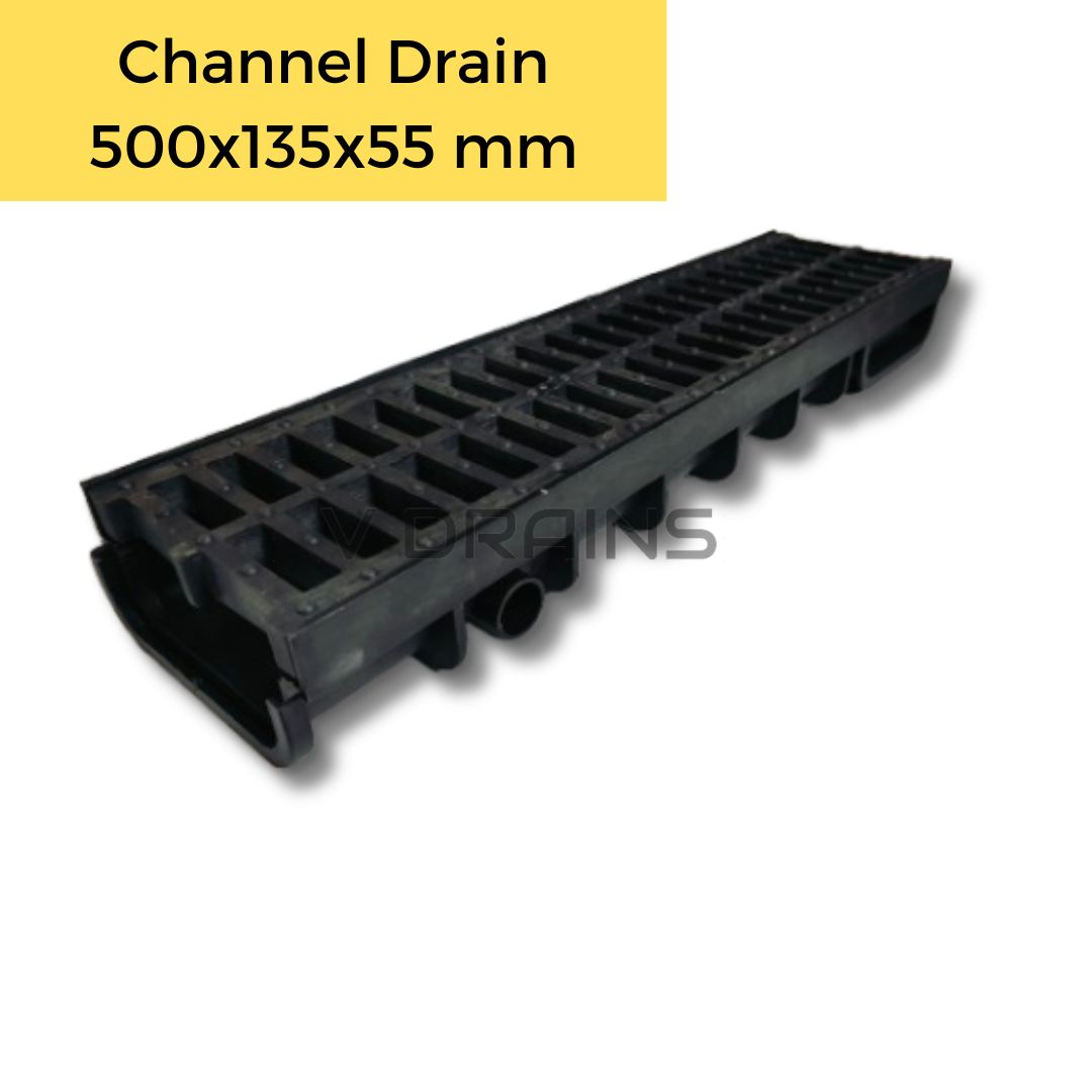 PP Channel Drain 500x135x55 mm - Durable Surface Drainage System